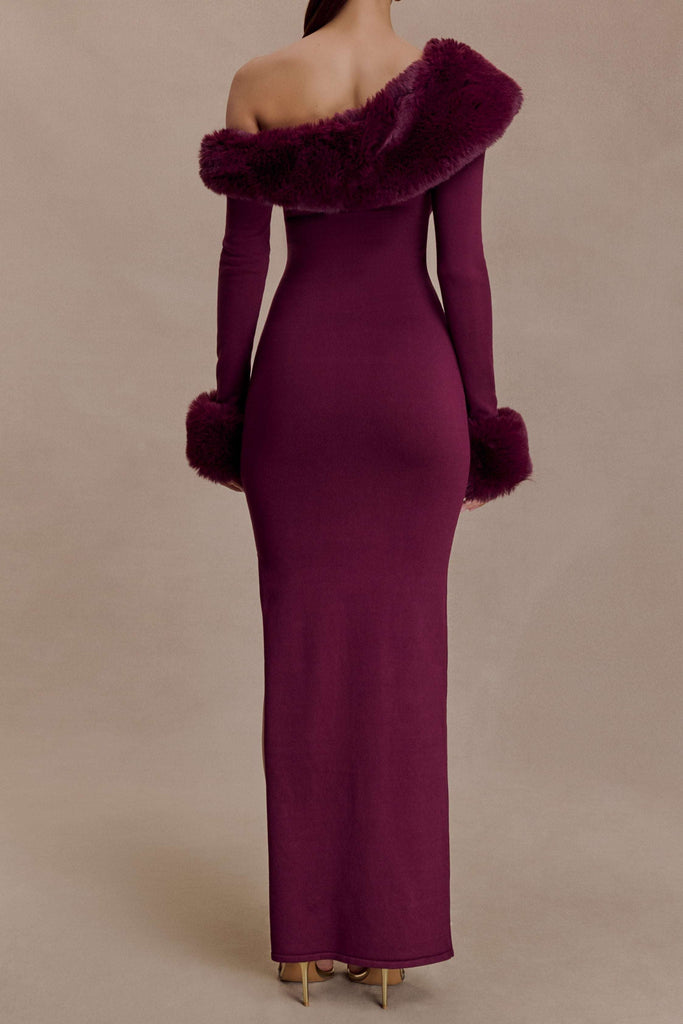 rebecca Faux Fur Knit Maxi Dress - Plum