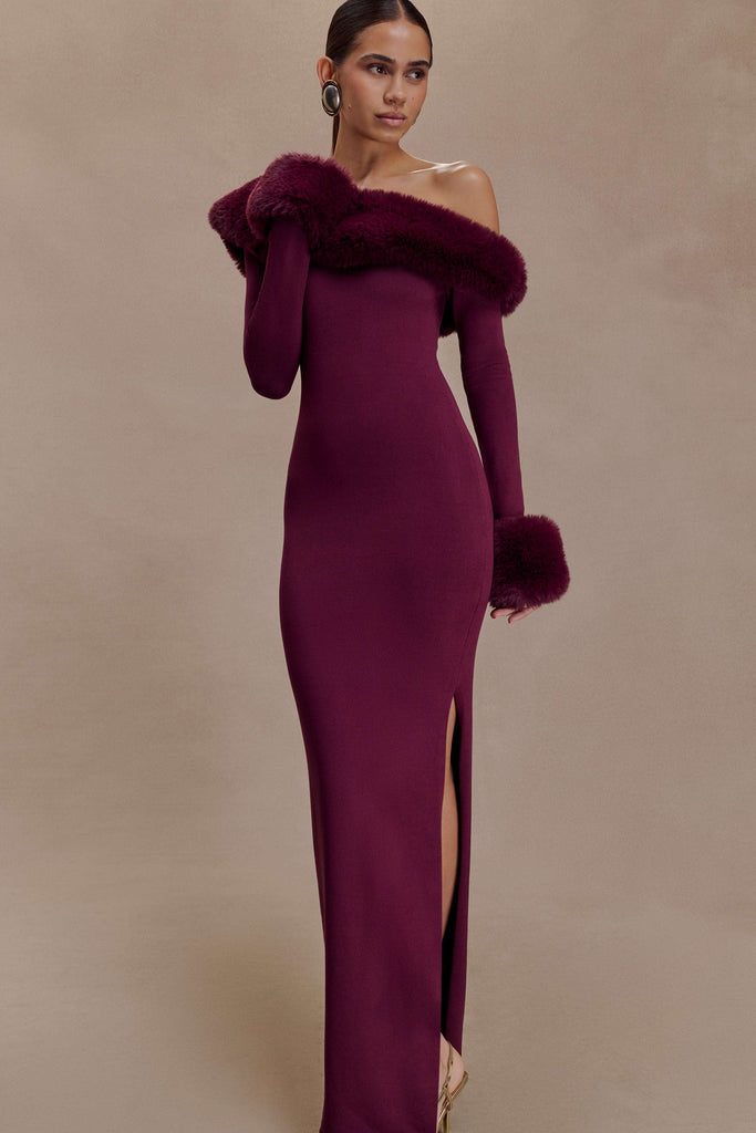 rebecca Faux Fur Knit Maxi Dress - Plum