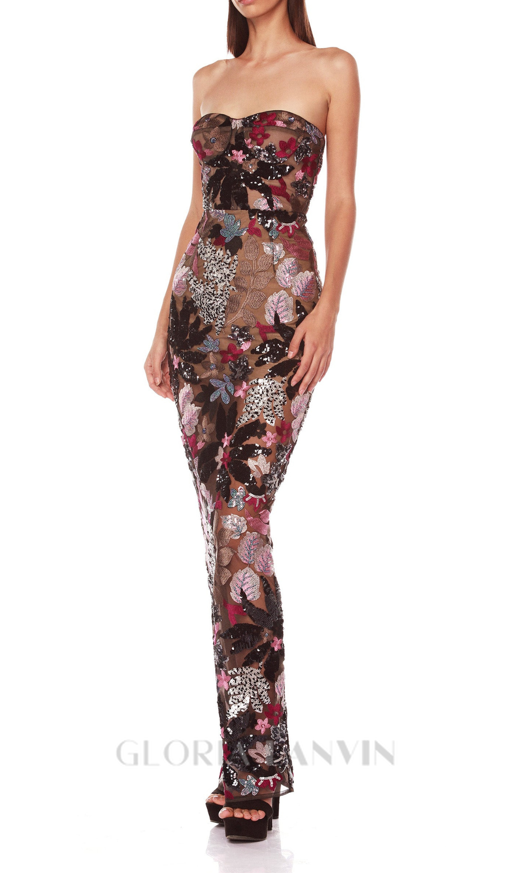 DAISY DAHLIA STICKEREI-TRÄGERLOSES MAXIKLEID