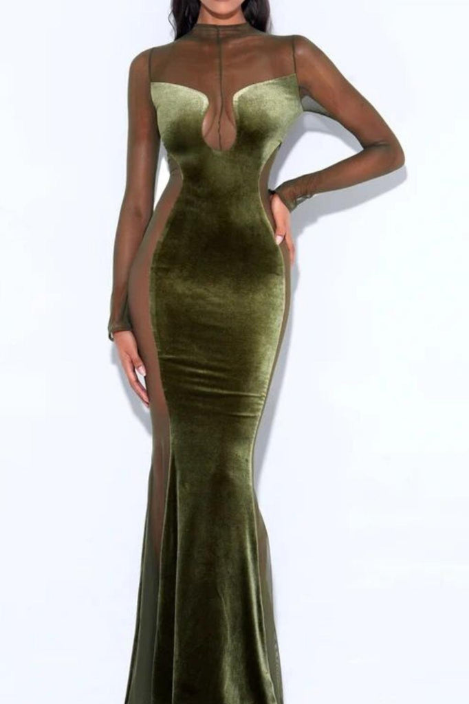 LONG SLEEVES LACE MAXI DRESS styleofcb XS GREEN 