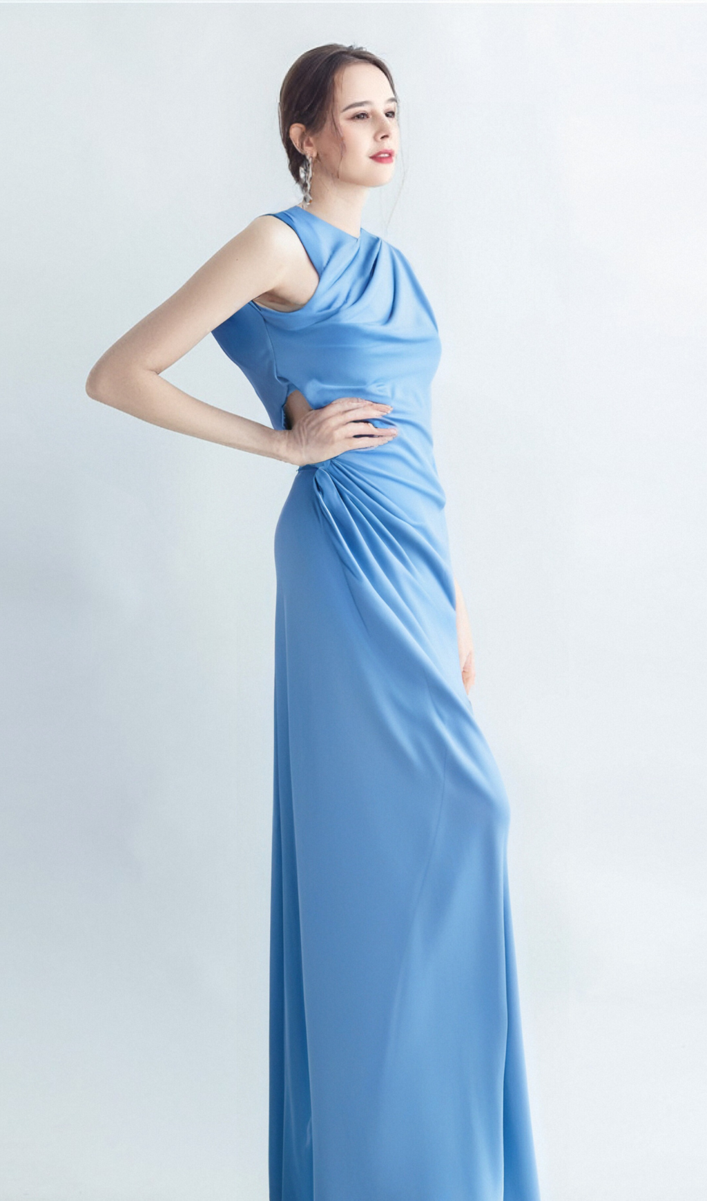 CASI JERSEYKLEID MIT SEITENSCHLITZ IN BLAU