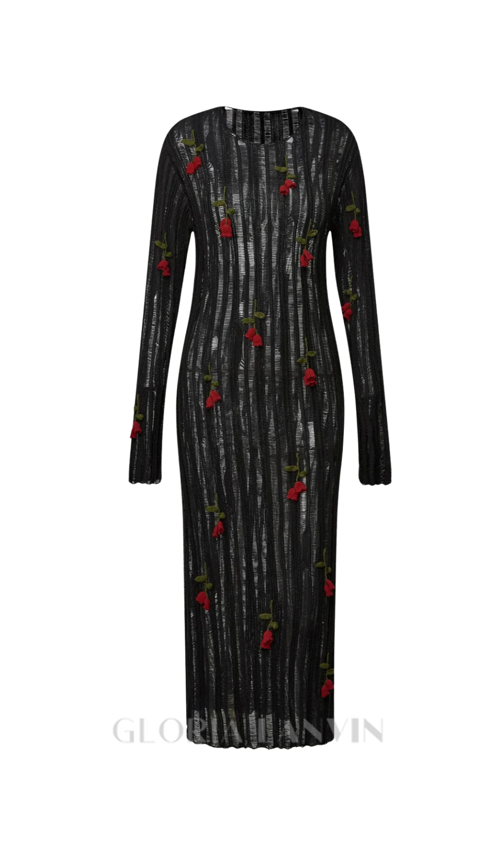 Hilaria Rose Handgefertigtes Strick-Midikleid in Schwarz