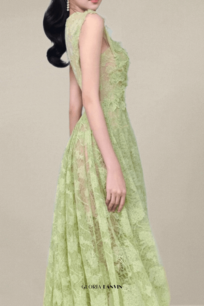 jennifer Lace Flower embellished maxi Dress in green