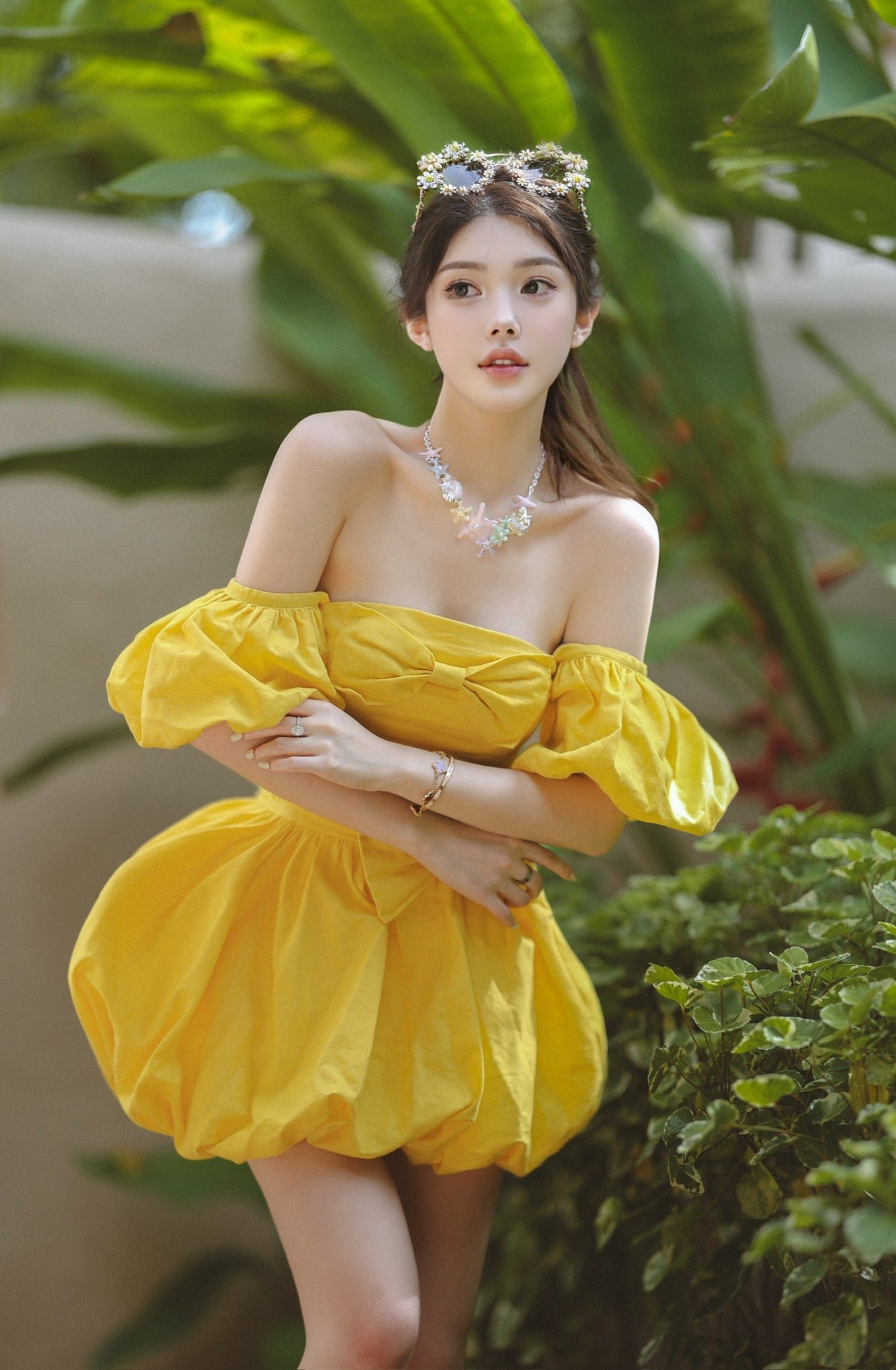 Robe bustier Bonnie Puff Mini jaune