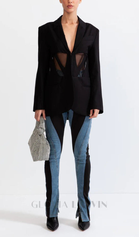 Patchwork-Blazer in Schwarz