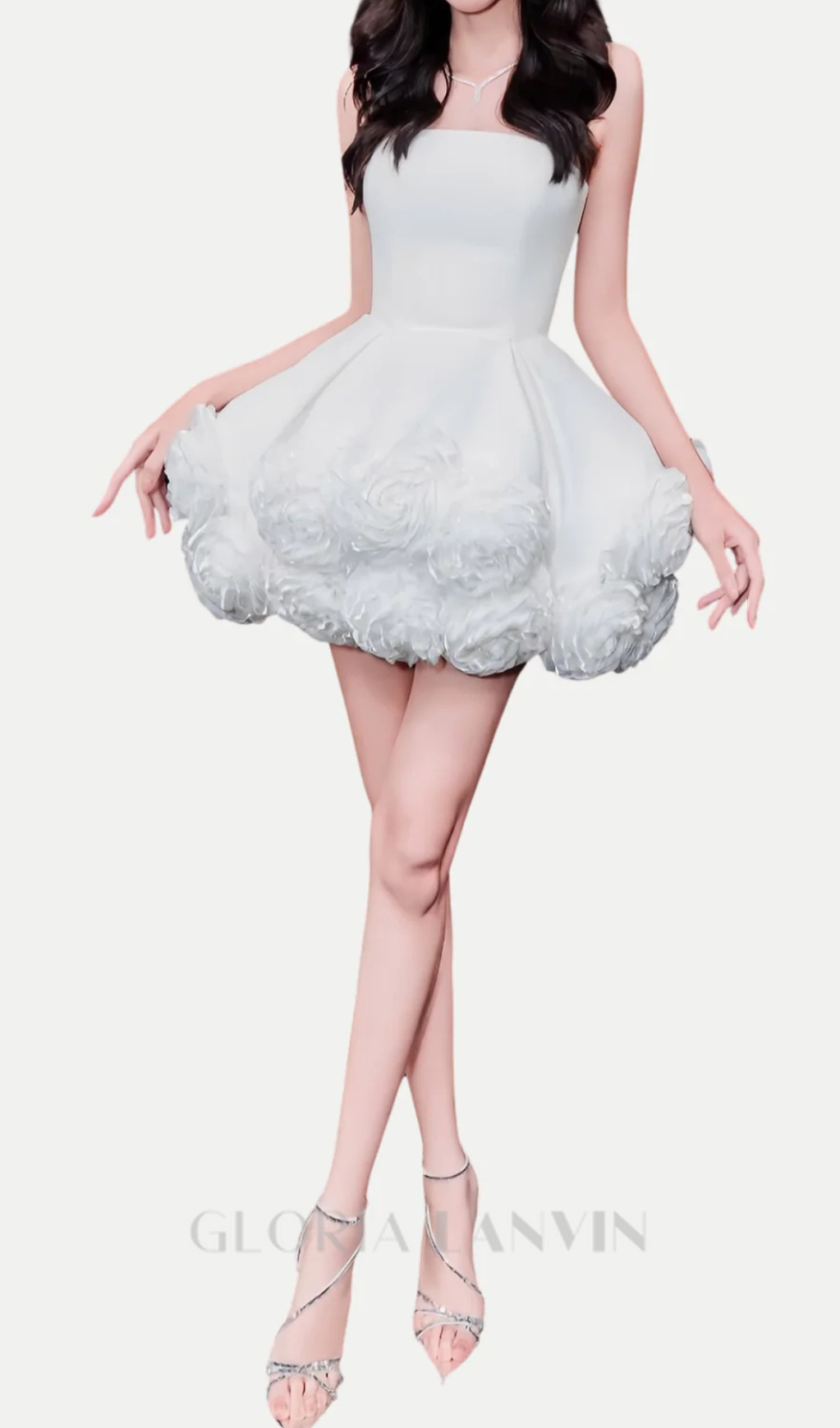 Robe mini bustier en velours blanc Sebast Flower