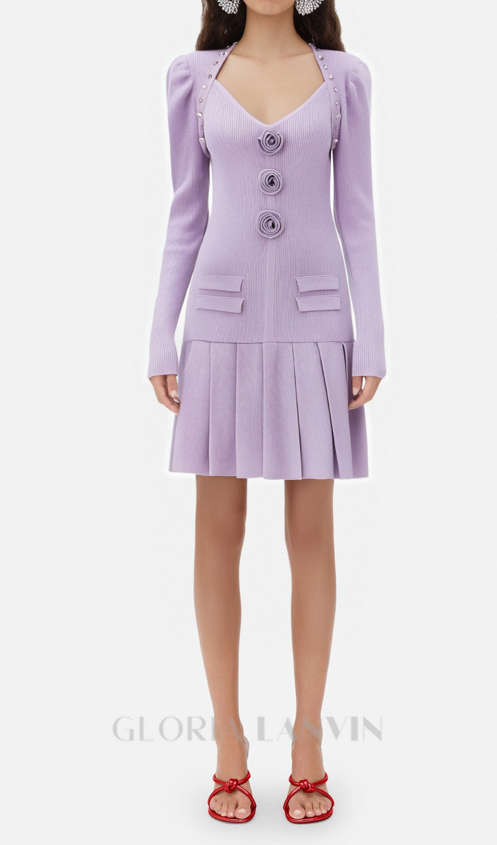 flower knit mini dress in pale purple