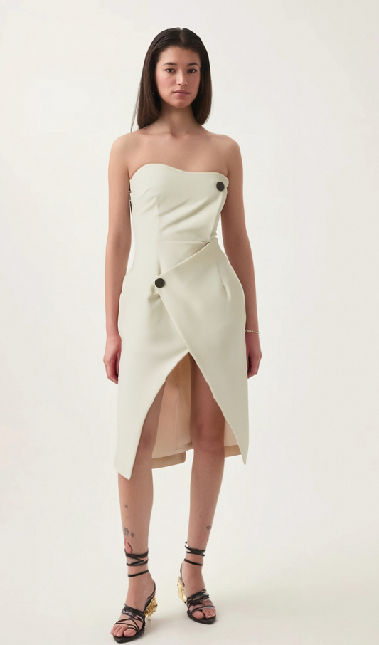 Robe midi blanche à épaules dénudées Noele