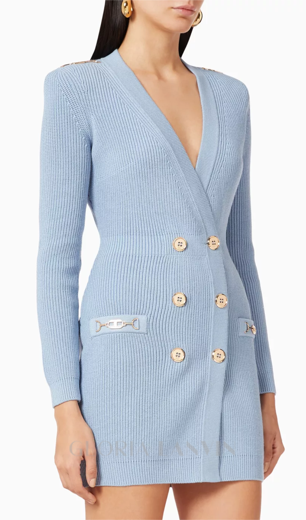 CAROLINE STRICK-MINIKLEID MIT METALLOHN IN BLAU