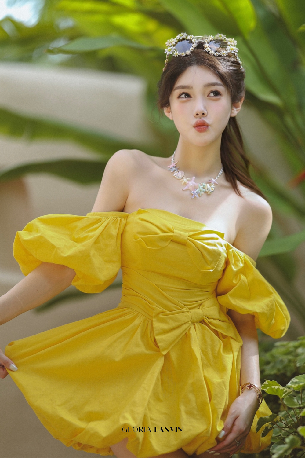 Robe bustier Bonnie Puff Mini jaune