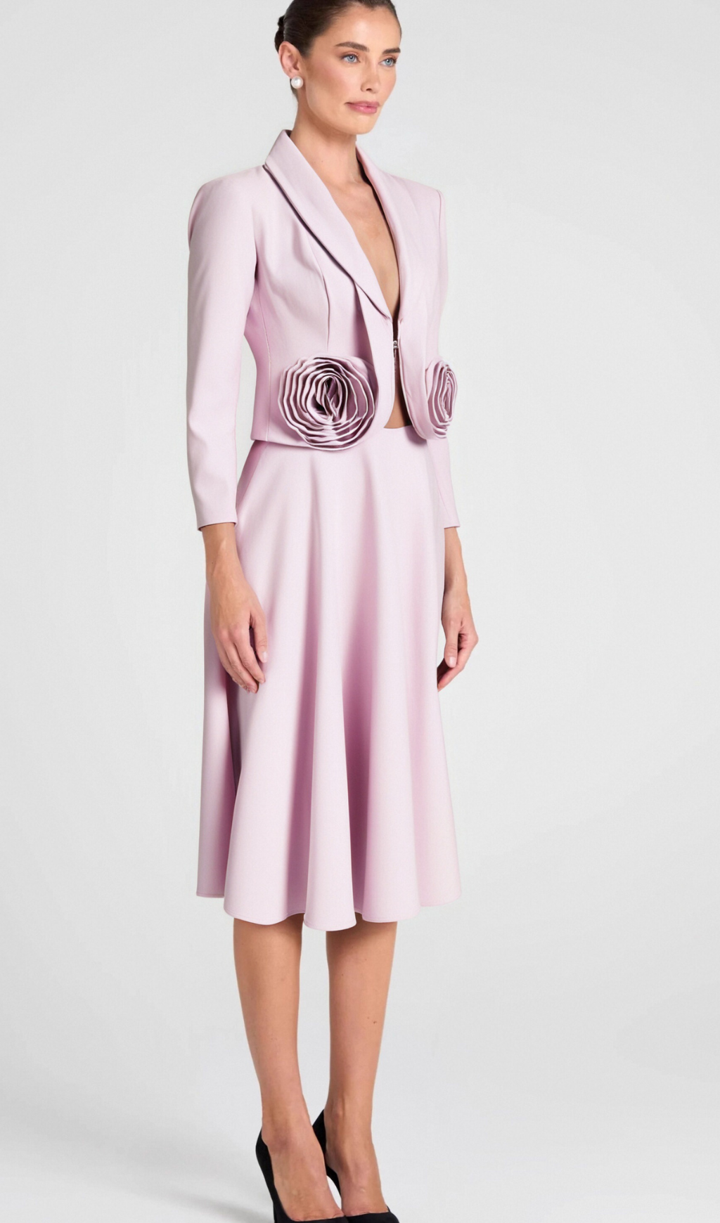 CAROL PINK 3D-BLUMENBLAZER &amp; HOCHGESCHNITTENER MIDI-ROCK SET