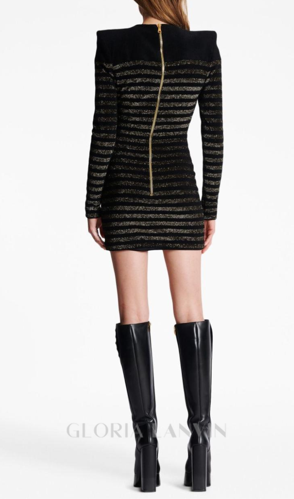 CARLIN JERSEY-STREIFEN-MINIKLEID MIT LANGEN ÄRMELN IN SCHWARZ