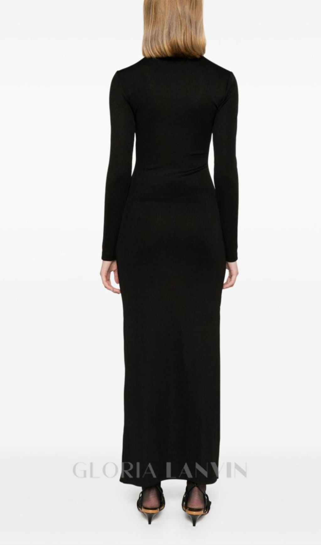 SALLY BLACK LONG SLEEVE CUT-OUT RIBBED MAXI DRESS