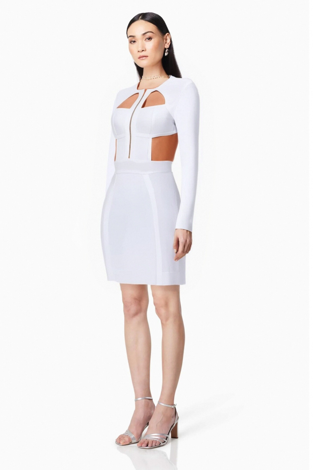 RACHEL WHITE HOLLOW BANDAGE BODYCON MINI DRESS