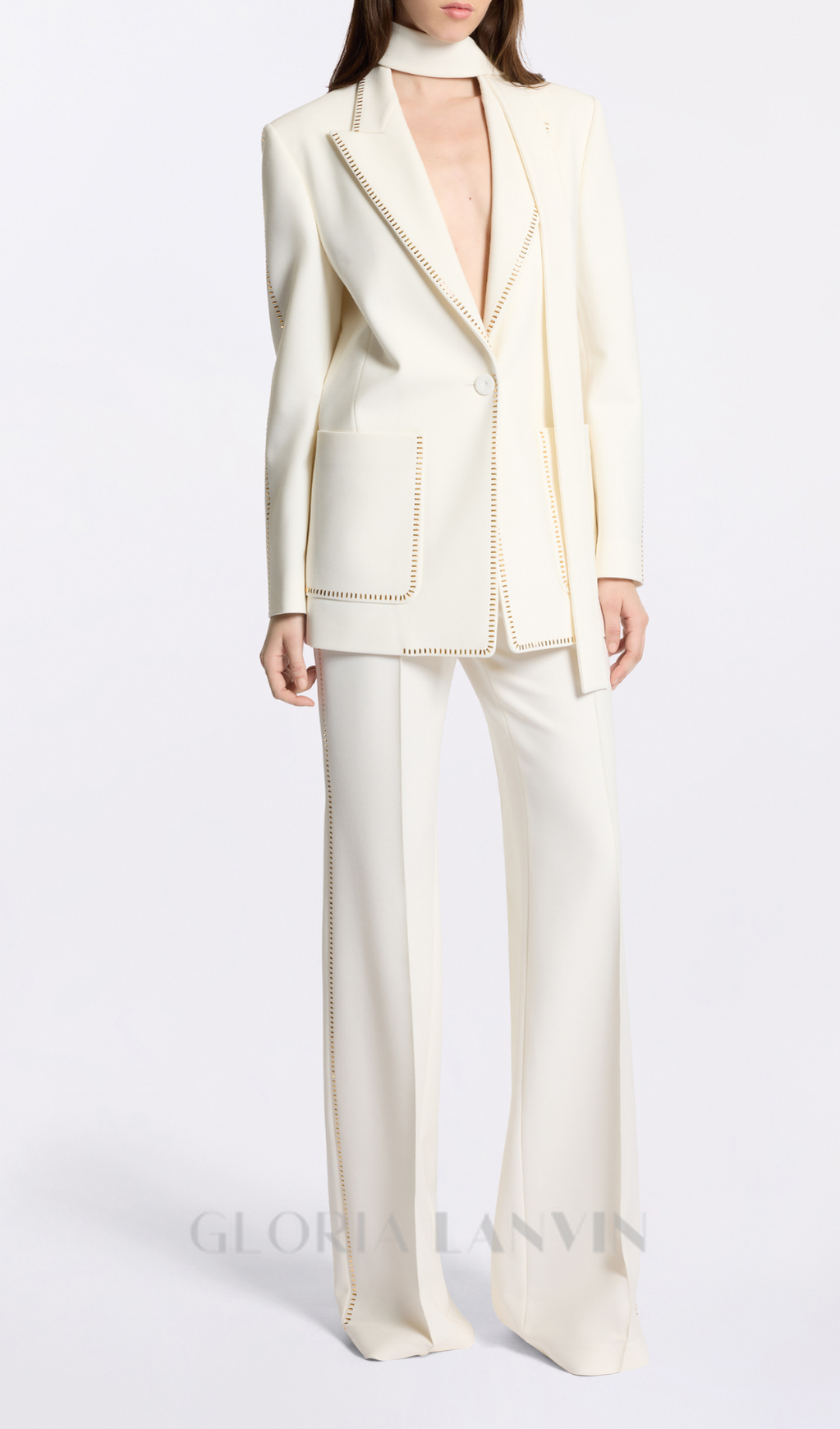 DEBORAH OFF-WHITE SCHAL - DETAILLIERTER BLAZER AUS WOLLCREPE