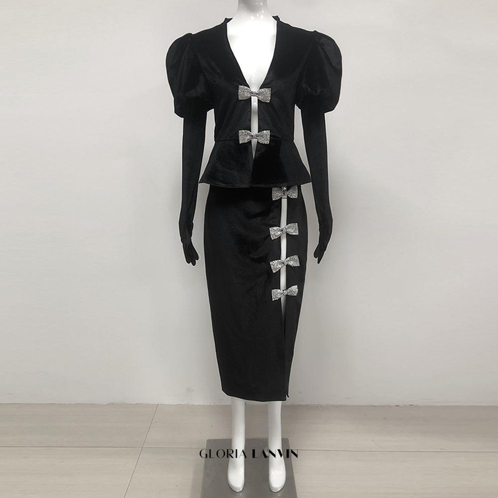 Ensemble robe mini Victoria à découpe et nœud noir