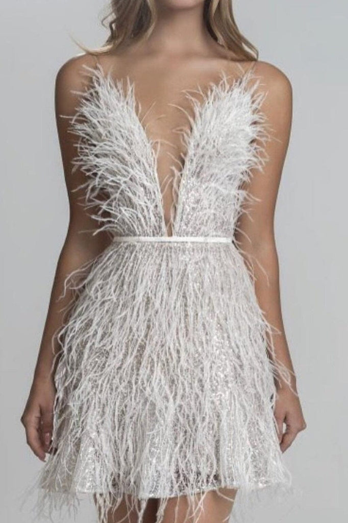 Deep V Plunge Neck Feather Cami Dress