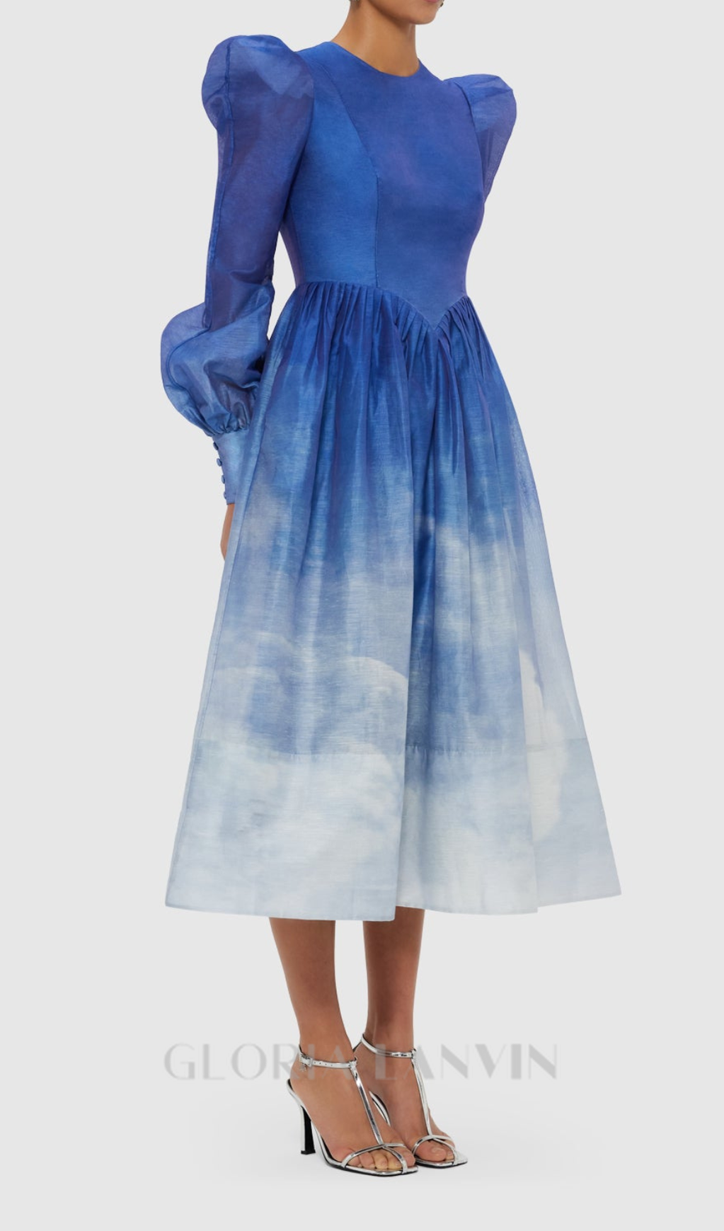 Robe midi JORDANA à épaules structurées et imprimé aérien