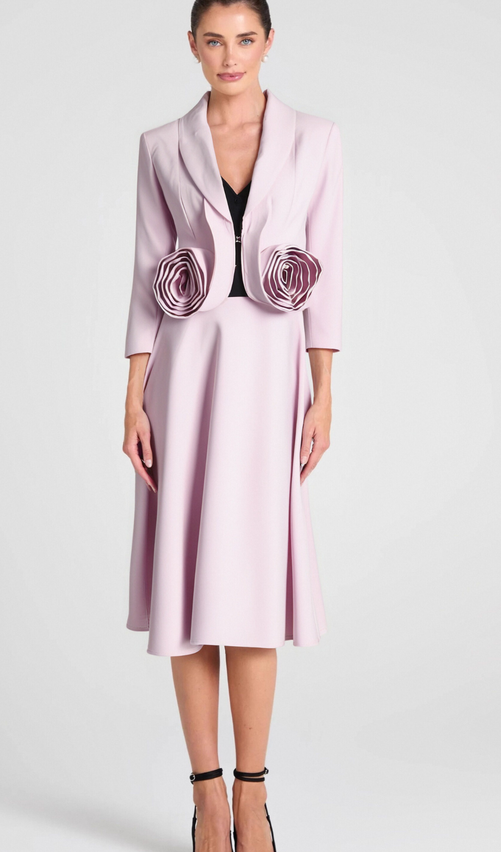 CAROL PINK 3D-BLUMENBLAZER &amp; HOCHGESCHNITTENER MIDI-ROCK SET