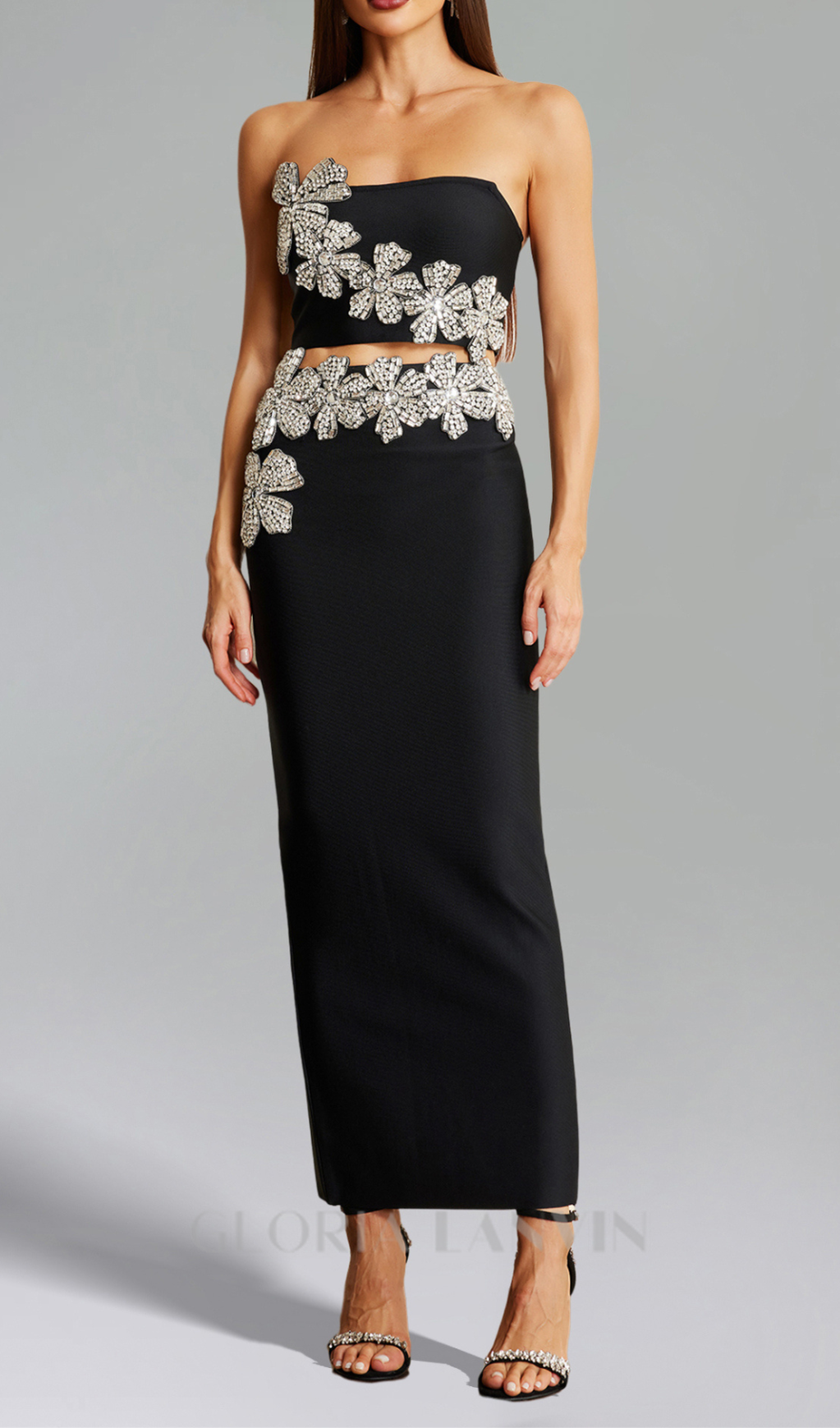 ELEGANZA FLOWERS WITH DIAMONDS BANDAGE TWO-PIECE SET