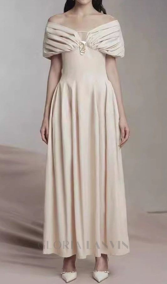 ROBE MAXI À ÉPAULES FRONCÉES ABRICOT