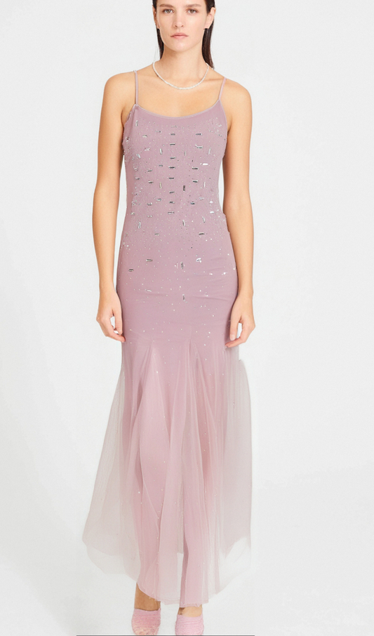 Robe midi en maille violette ornée Axelle