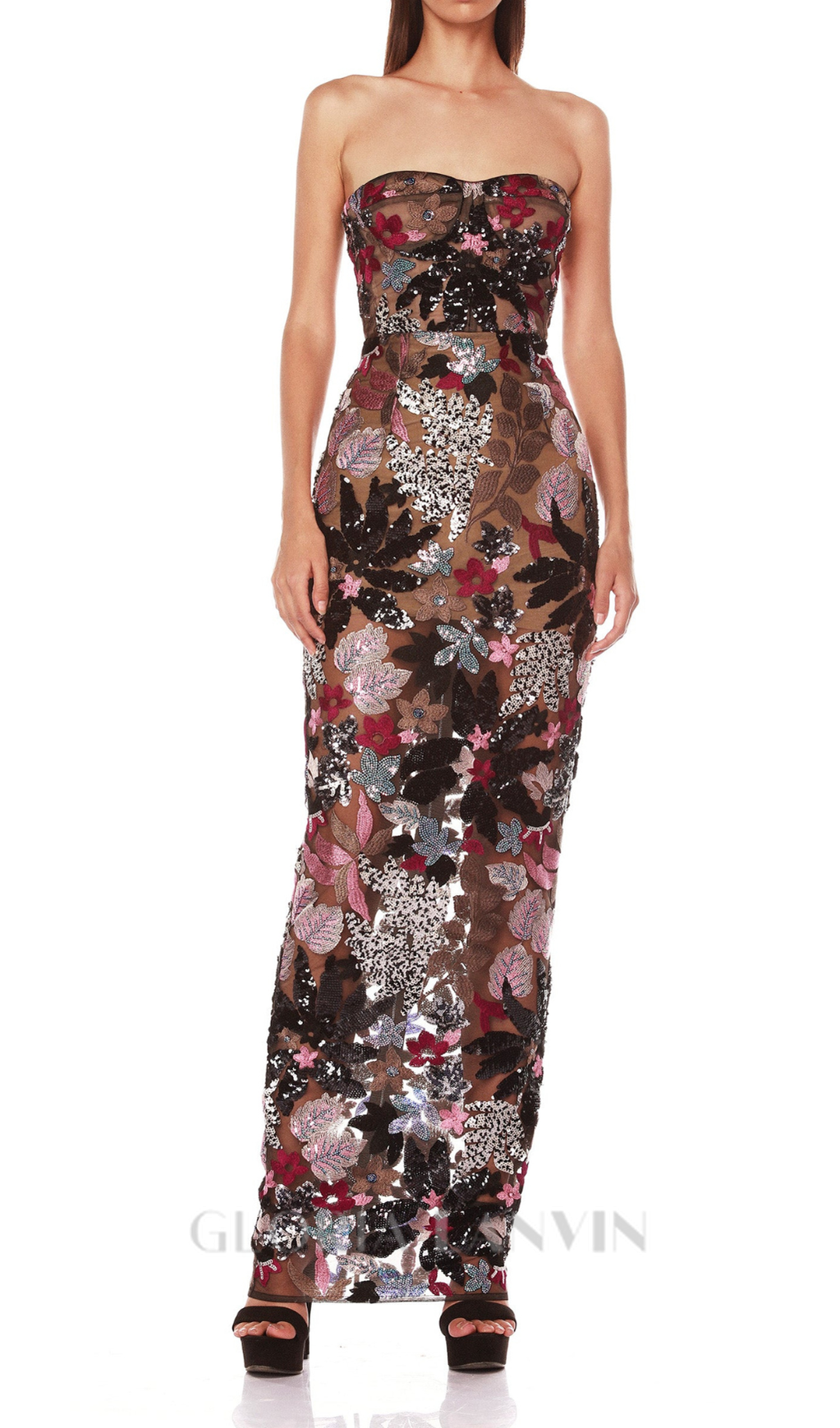 DAISY DAHLIA STICKEREI-TRÄGERLOSES MAXIKLEID