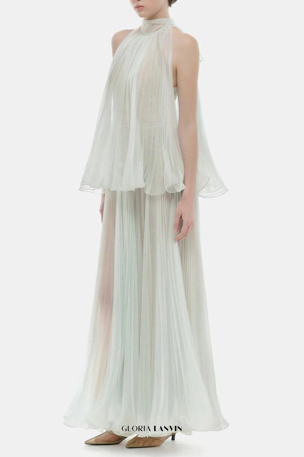 belinda Mint Pleated tulle sleeveless maxi Dress