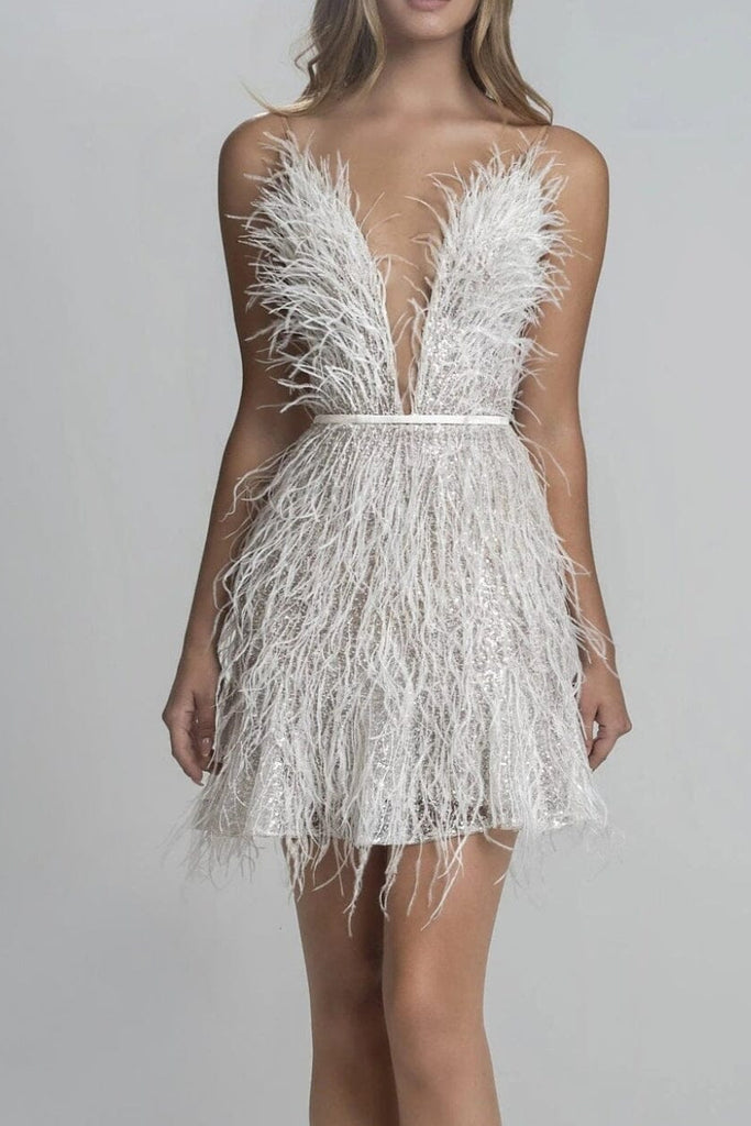 Deep V Plunge Neck Feather Cami Dress
