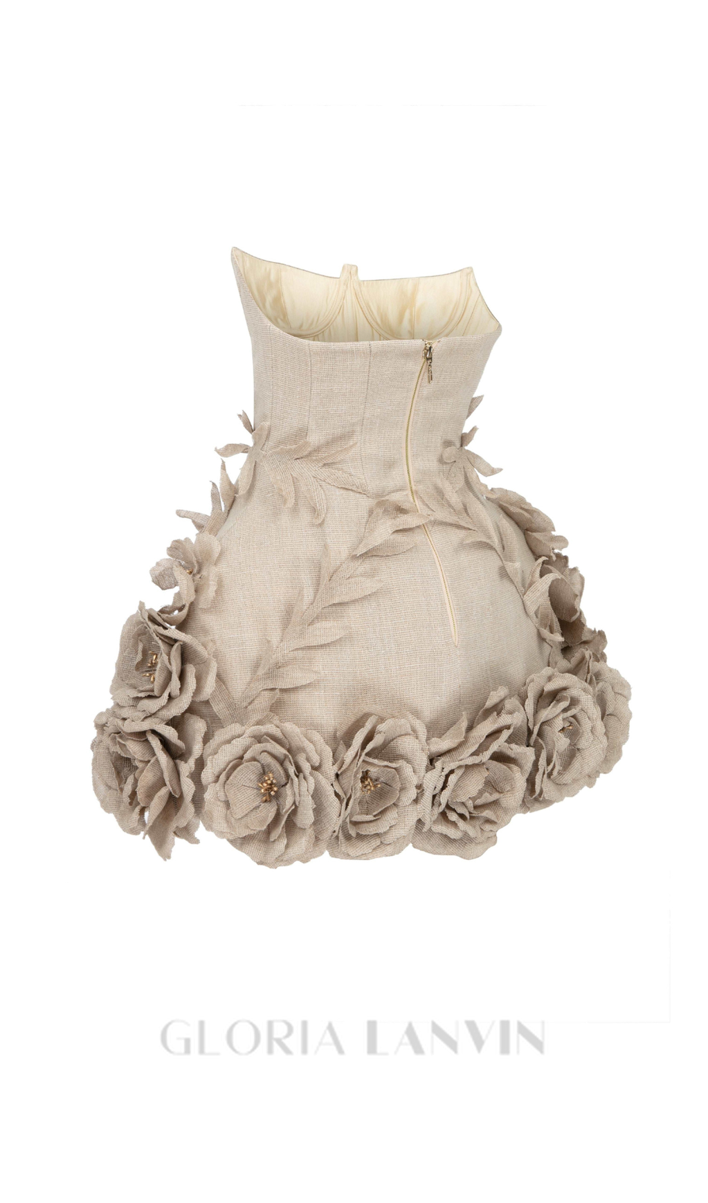 Robe courte Salomé beige en lin, corset à détails floraux