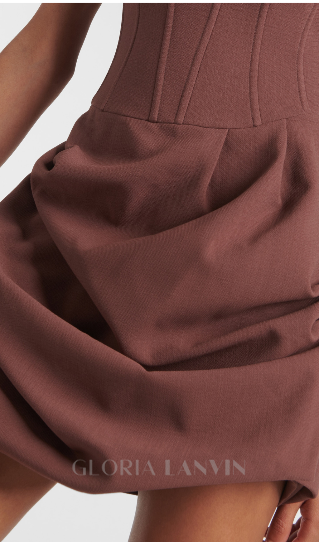 GRISELDA DRAPIERTES BUSTIER-MINIKLEID AUS WOLLMISCHUNG IN BRAUN