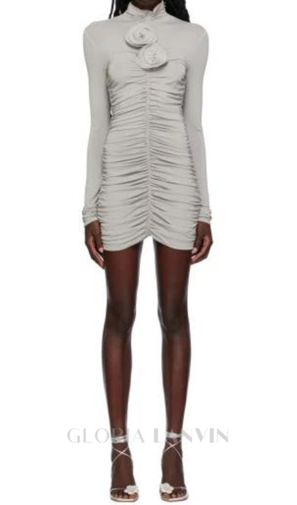 Robe mini Penny en jersey uni à motif floral 3D gris