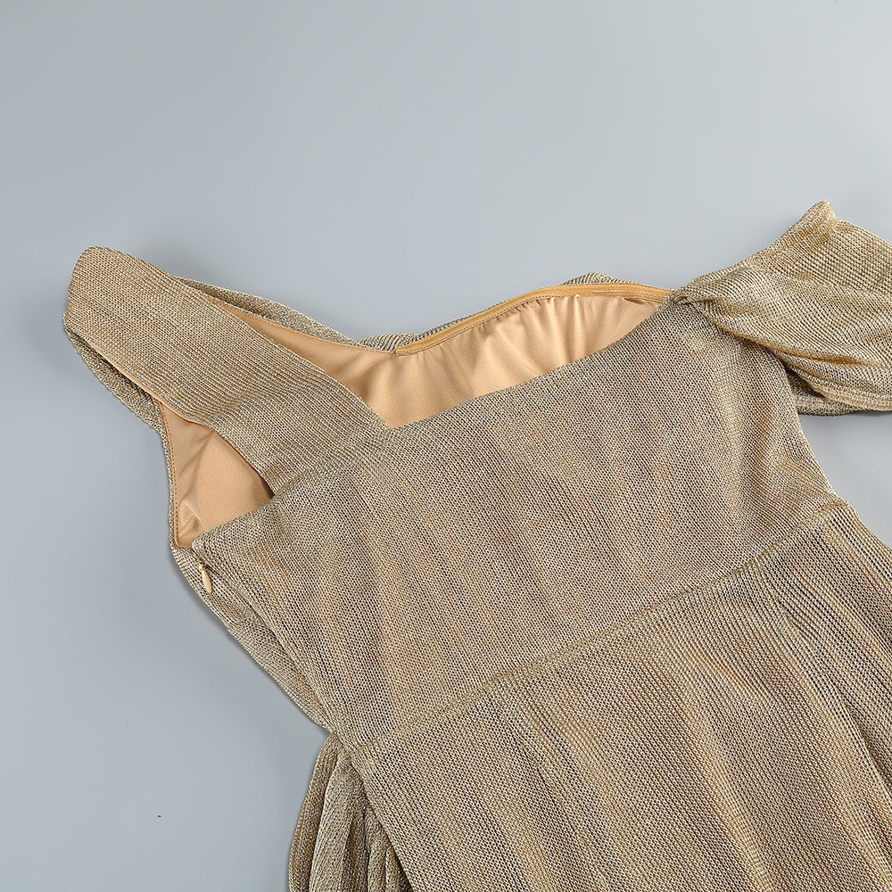 Robe longue moulante asymétrique kaki drapée