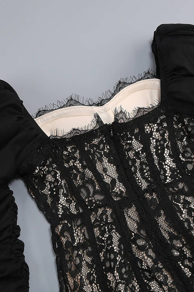 wendy square neck lace maxi dress in black