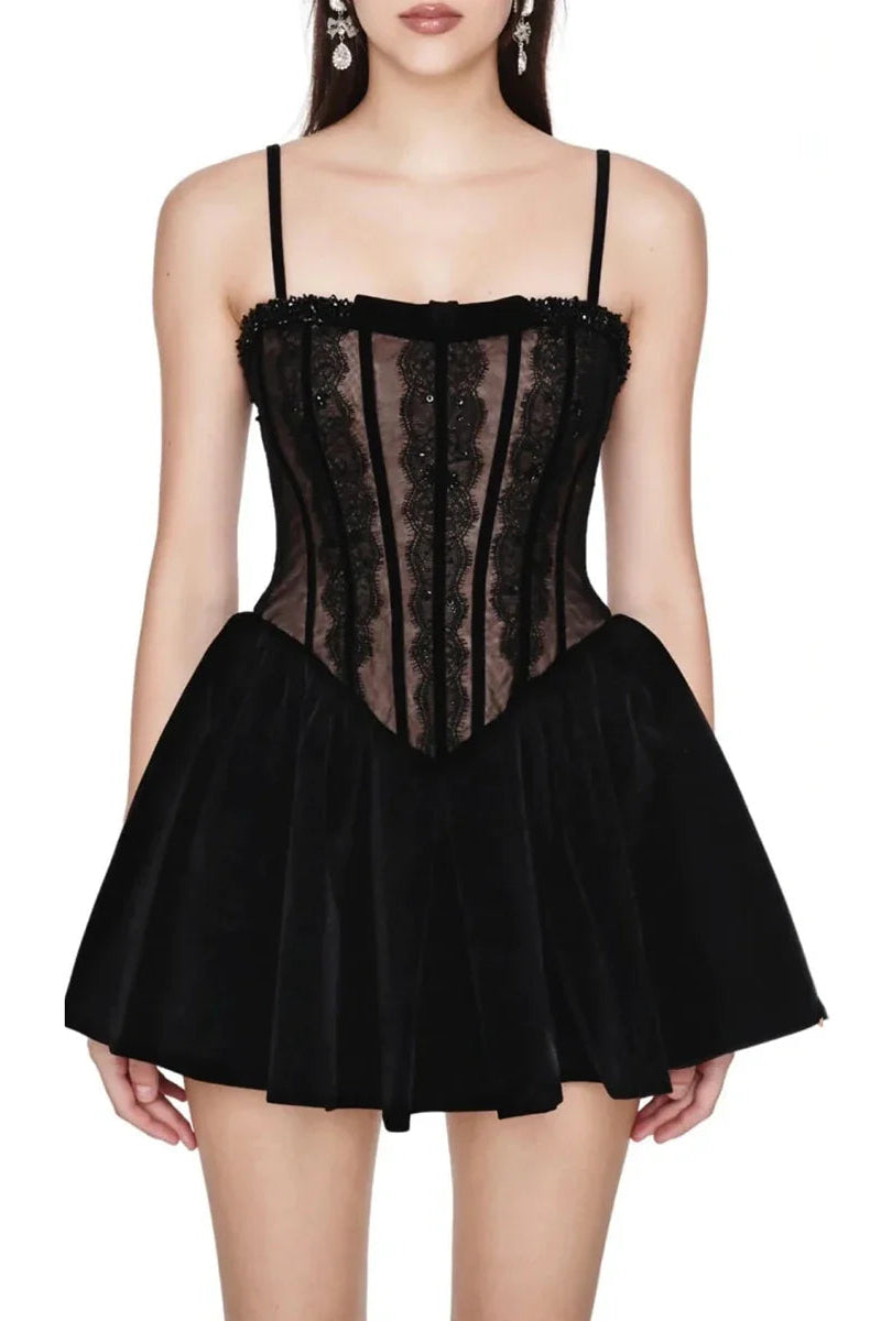 rebecca Black Corset Lace Flare Mini Dress