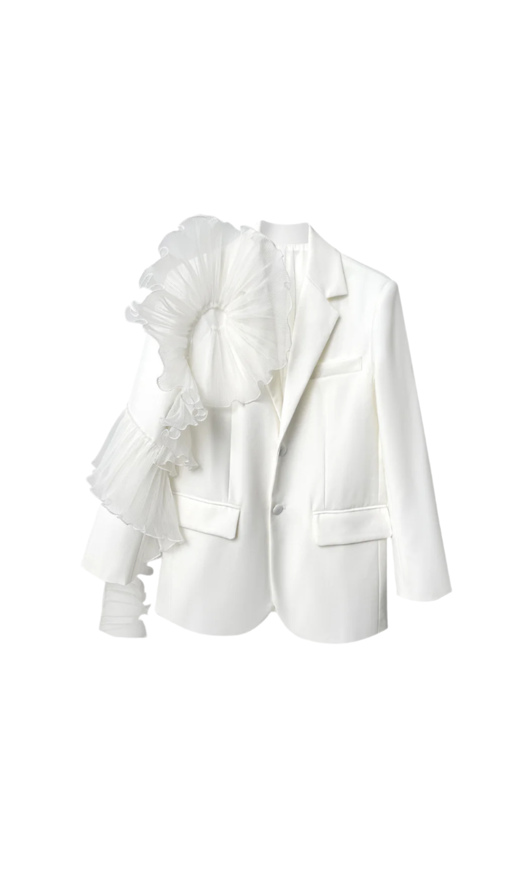 Blazer blanc à manches longues avec détails à volants Polly