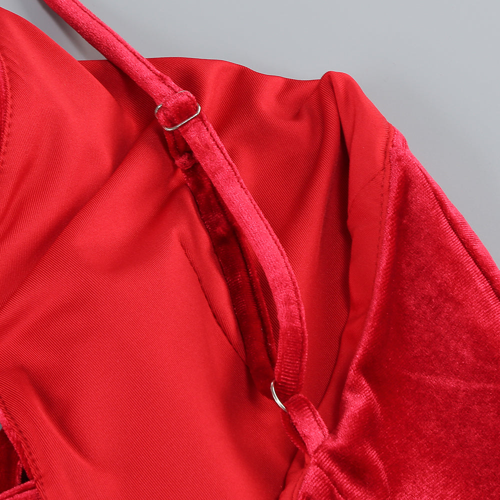 HILDA SAMTKLEID MIT SCHLEIFENVERZIERUNG IN ROT