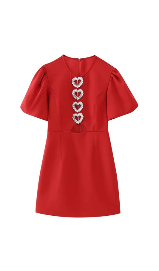 HERZFÖRMIGES CUTOUT-MINIKLEID AUS CRÊPE IN ROT