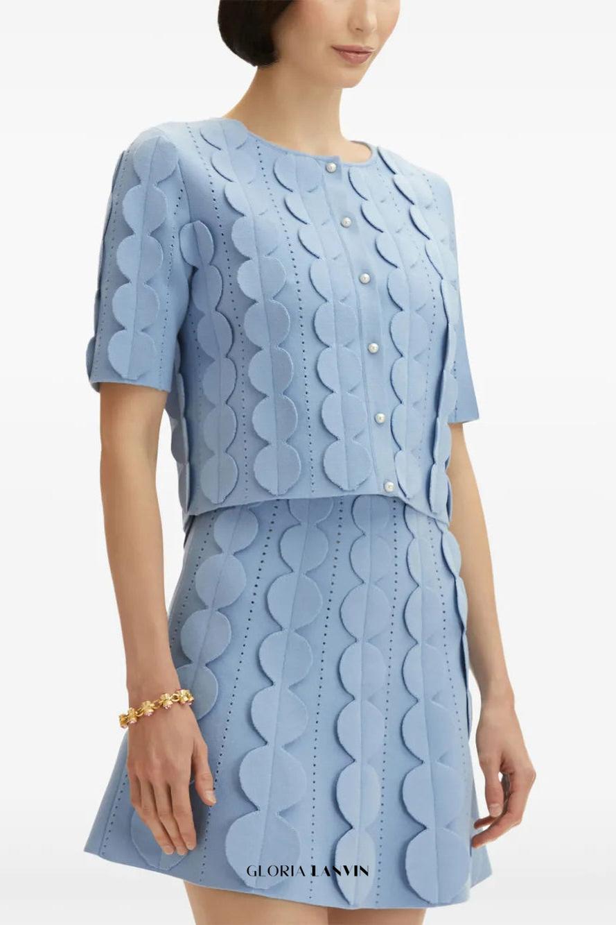 blue geometric circle pattern cardigan skirt two-piece set