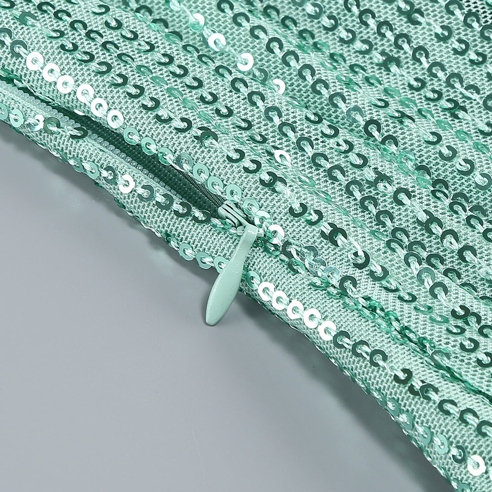 Robe longue à sequins froncée et fente haute verte