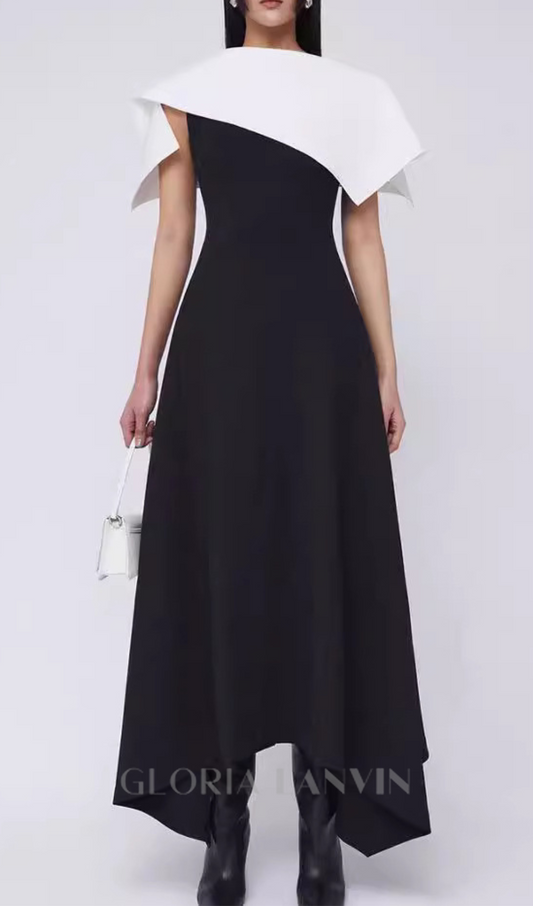 Robe midi patchwork color-block noire