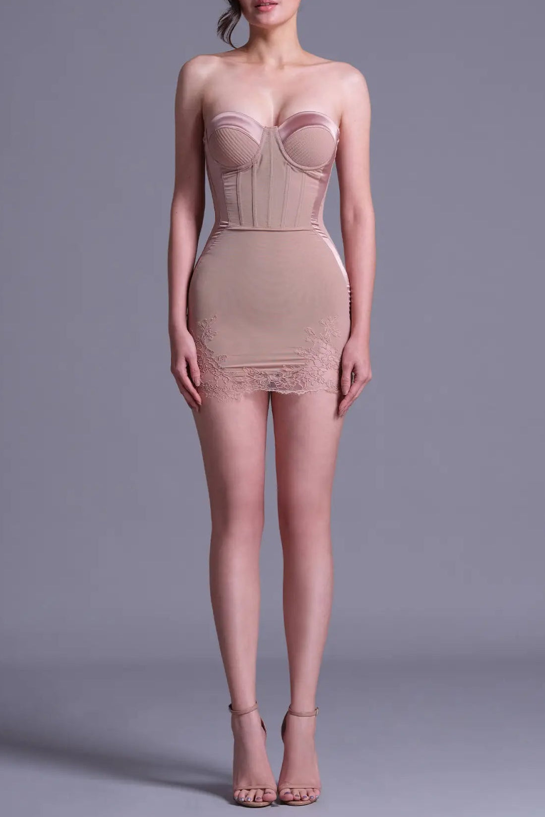 sherry Nude Cord Lace Bustier Mini dress