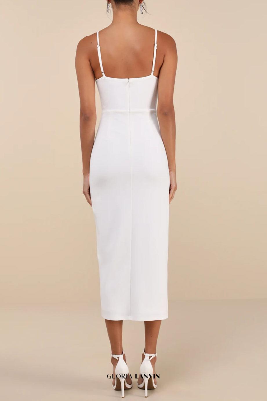 White Bustier Tulip Midi Dress