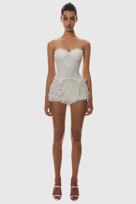 Atici Spitzenkorsett ohne Träger – Weiß