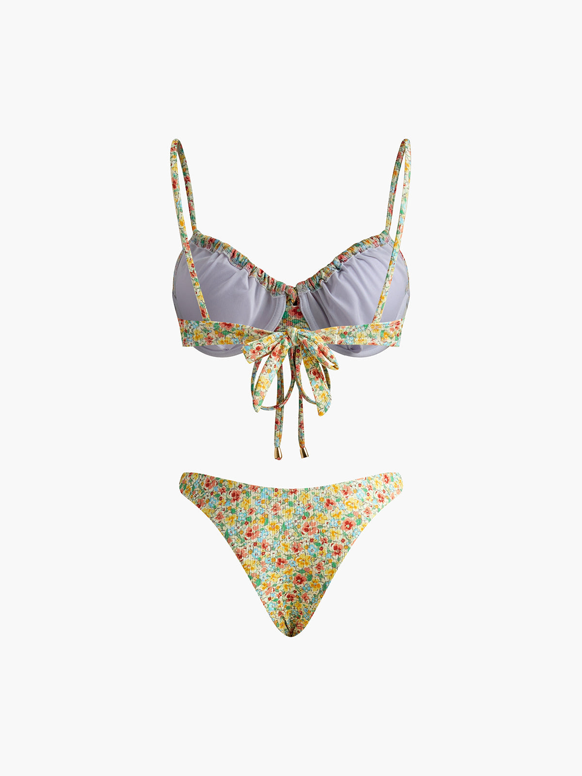 Bikini-Set mit Blumenmuster und Bindebändern vorne