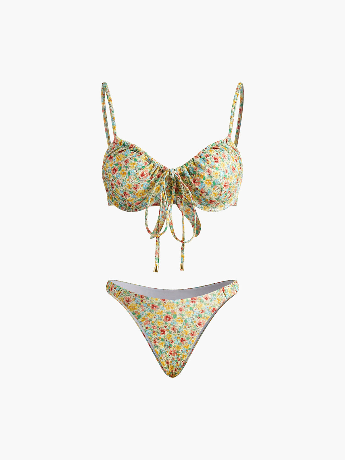 Bikini-Set mit Blumenmuster und Bindebändern vorne