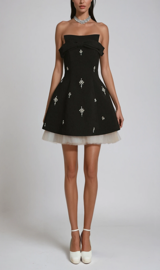 Bracha Kristall-Schleifen-Mesh-Minikleid