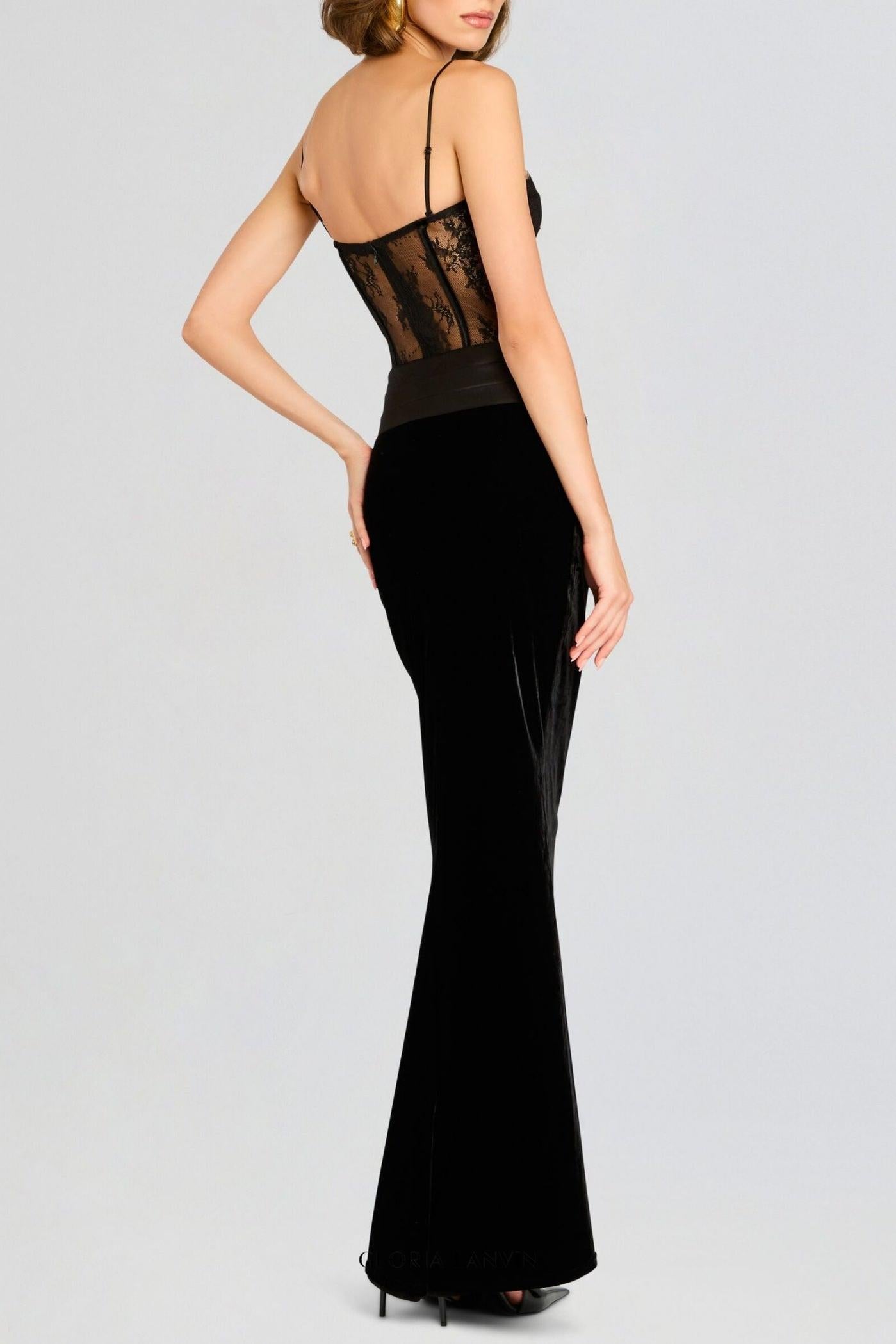 Lace Corset Velvet Maxi Dress