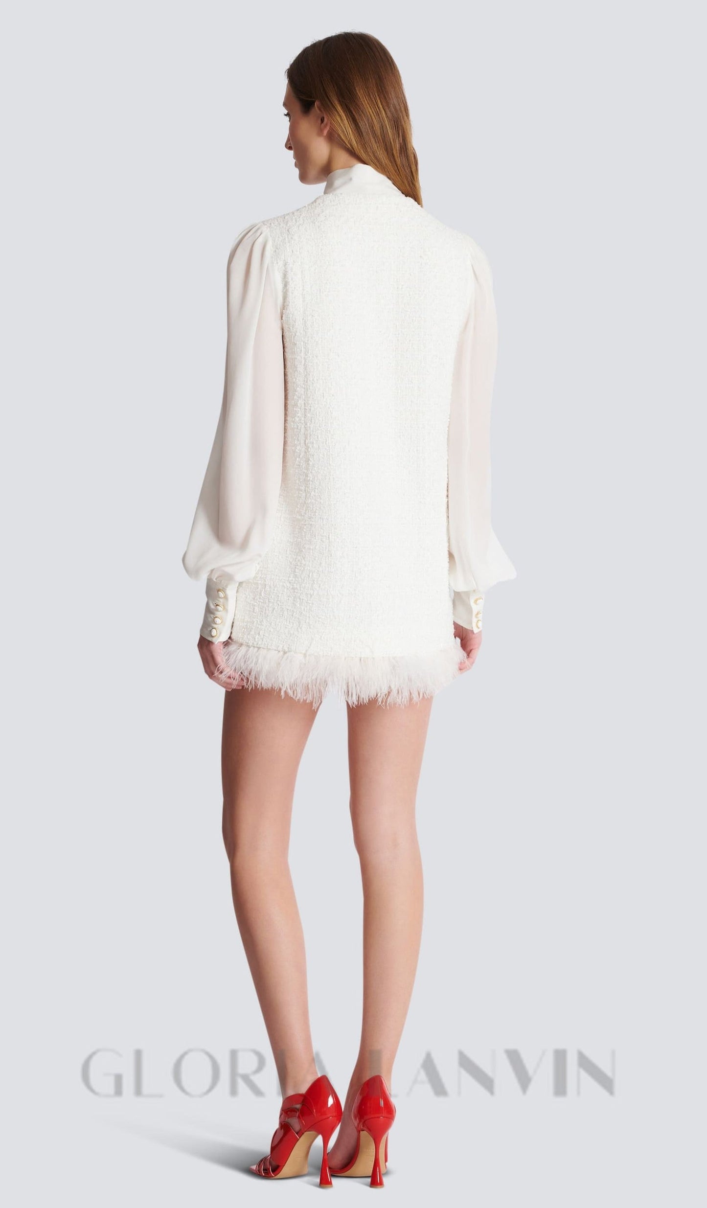 Weißes Tweed-Minikleid mit Schleifenkragen