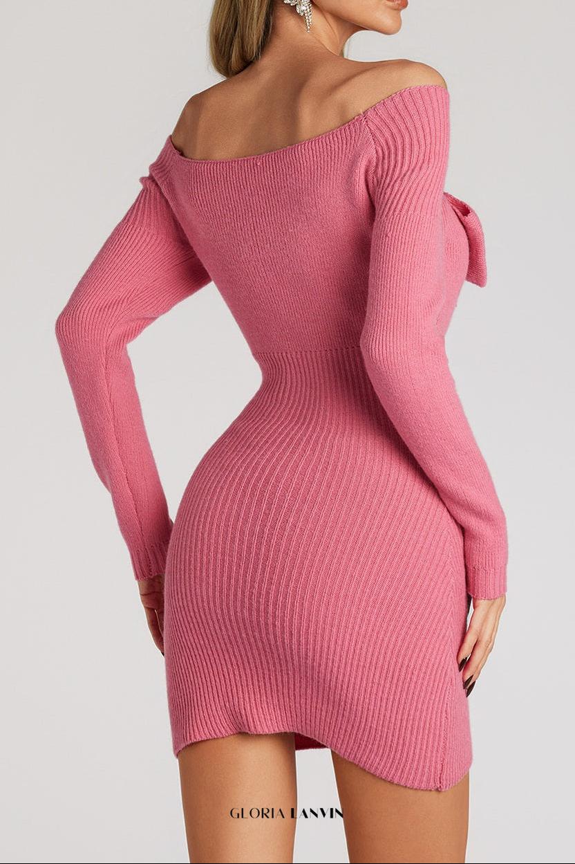 kay Off Shoulder Bow jersey Mini Dress in rose red